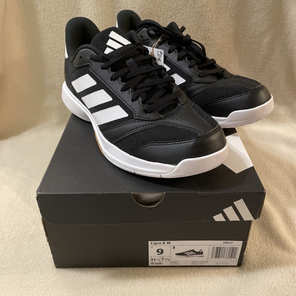 Adidas Ligra Indoor Sports Shoes Womens Black White Size 9 IH8119 New With Tags